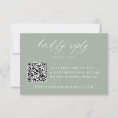 Moderne kalligrafie saliegroen QR-code bruiloft RSVP Kaartje (Voorkant)