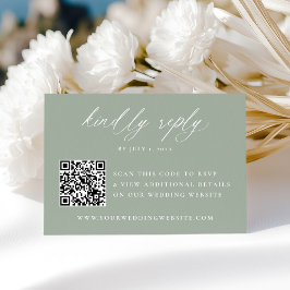 Moderne kalligrafie saliegroen QR-code bruiloft RSVP Kaartje