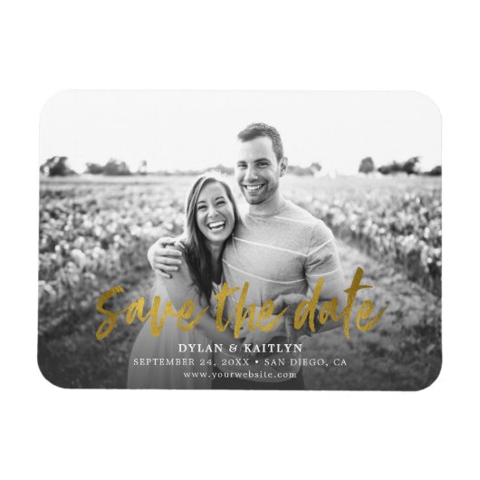 Moderne kalligrafie Save the Date Trouwfoto Magneet (Horizontaal)