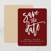 MODERNE kalligrafie schrift lettertype donkerrood Save The Date (Voorkant / Achterkant)