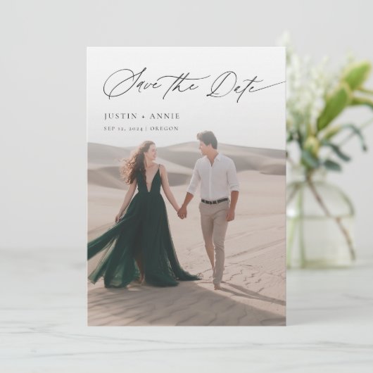 Moderne kalligrafie Script 2 Foto Sla de datum op Kaart (Staand voorkant)