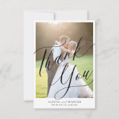 Moderne kalligrafie script 2 foto's bruiloft bedankkaart (Voorkant)