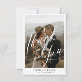 Moderne kalligrafie script 2 foto's bruiloft bedankkaart (Voorkant)