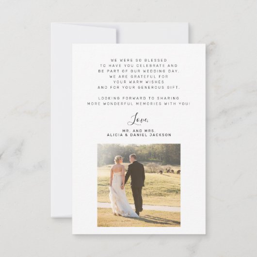 Moderne kalligrafie script 2 foto's bruiloft bedankkaart (Achterkant)