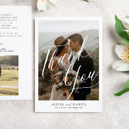 Moderne kalligrafie script 2 foto's bruiloft bedankkaart