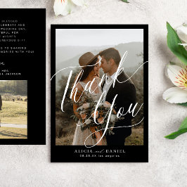 Moderne kalligrafie script 2 foto's bruiloft bedankkaart