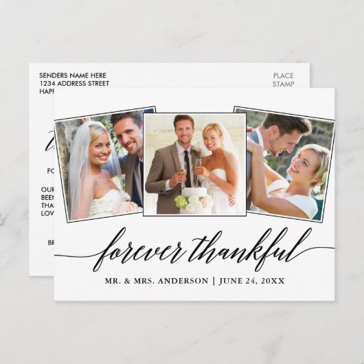 Moderne kalligrafie script 3 foto altijd dankbaar briefkaart (Voorkant / Achterkant)