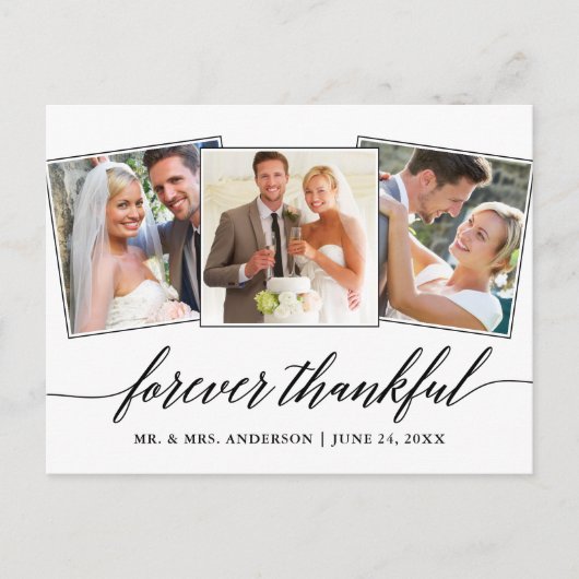 Moderne kalligrafie script 3 foto altijd dankbaar briefkaart (Voorkant)