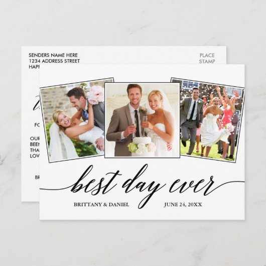 Moderne kalligrafie script 3 Foto Best Day Ever Briefkaart (Voorkant / Achterkant)