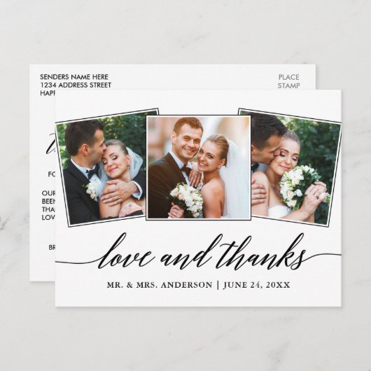 Moderne kalligrafie script 3 foto Liefde en Dank Briefkaart (Voorkant / Achterkant)