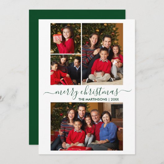Moderne kalligrafie script 4 Fotokerstgroen Feestdagenkaart (Voorkant / Achterkant)