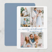 Moderne kalligrafie script 4 Kerstblauw Feestdagenkaart (Voorkant / Achterkant)