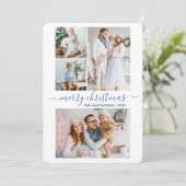 Moderne kalligrafie script 4 Kerstblauw Feestdagenkaart (Staand voorkant)