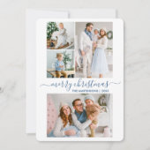 Moderne kalligrafie script 4 Kerstblauw Feestdagenkaart (Voorkant)