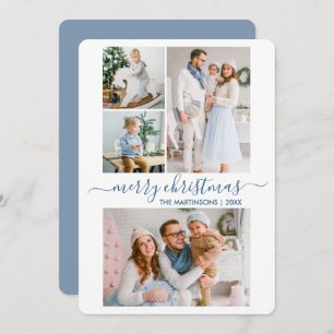 Moderne kalligrafie script 4 Kerstblauw Feestdagenkaart