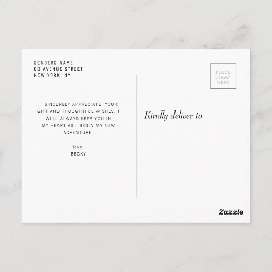 moderne kalligrafie script bedankt afstuderen briefkaart (Achterkant)