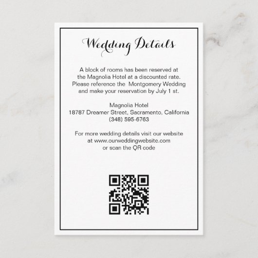 Moderne kalligrafie script bruiloft details informatiekaartje (Voorkant)