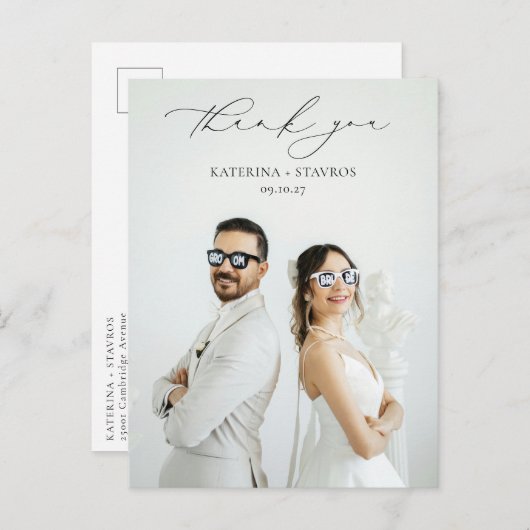 Moderne kalligrafie script bruiloft foto bedankt briefkaart (Voorkant / Achterkant)