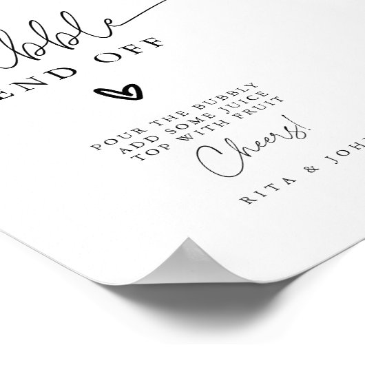 Moderne kalligrafie Script Bubble Bar Trouwbord Poster (Hoek)