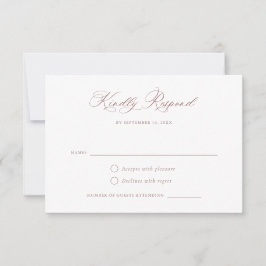 Moderne kalligrafie script Elegant Stof Roze RSVP Kaart (Voorkant)