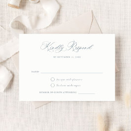 Moderne kalligrafie script Elegant Stofblauw RSVP Kaart