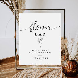 Moderne kalligrafie Script Flower Bar Trouwbord Reclamebord Met Voetstuk