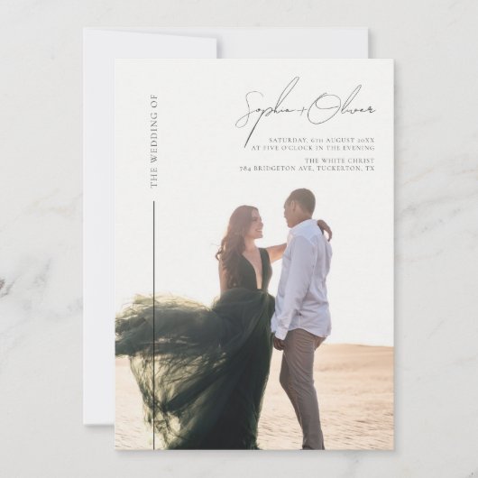 Moderne kalligrafie script foto bruiloft details kaart (Voorkant)