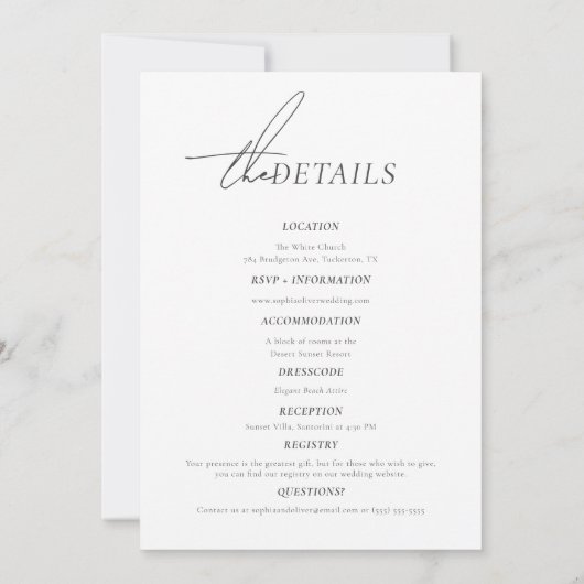 Moderne kalligrafie script foto bruiloft details kaart (Achterkant)