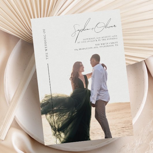 Moderne kalligrafie script foto bruiloft details kaart