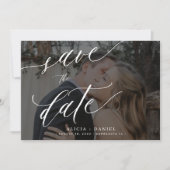 Moderne kalligrafie script foto bruiloft save the date (Voorkant)