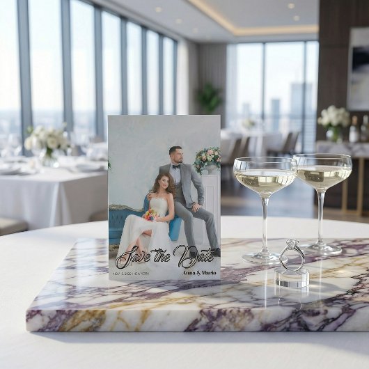 Moderne kalligrafie script foto bruiloft save the date