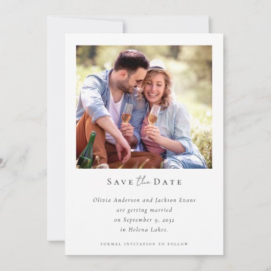 Moderne kalligrafie script foto bruiloft save the date (Achterkant)