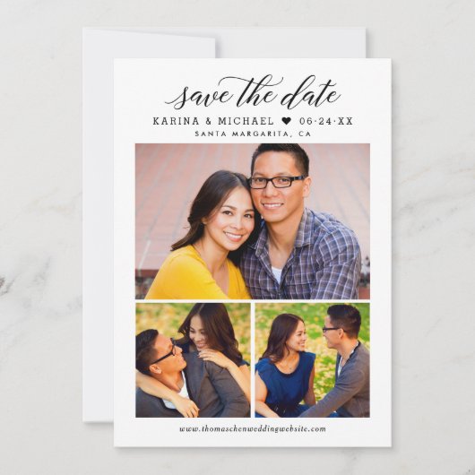 Moderne kalligrafie Script Foto Collage Bruiloft Save The Date (Voorkant)