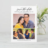 Moderne kalligrafie Script Foto Collage Bruiloft Save The Date (Staand voorkant)