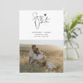 Moderne kalligrafie script foto save the date (Staand voorkant)