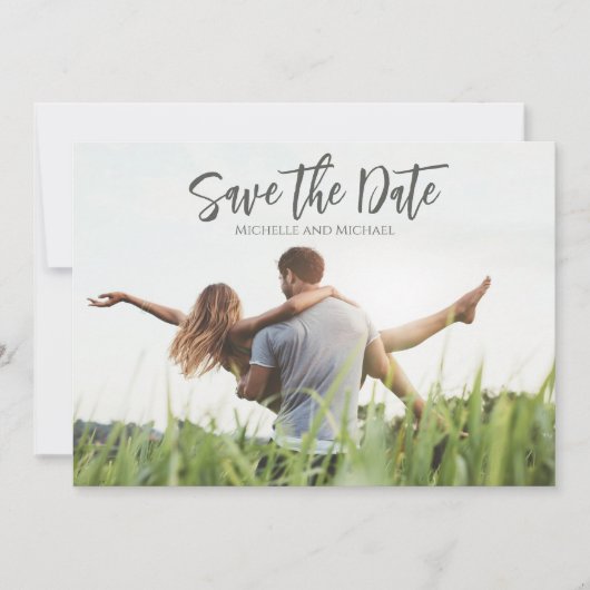 Moderne kalligrafie-script foto Trendy QR-code Save The Date (Voorkant)