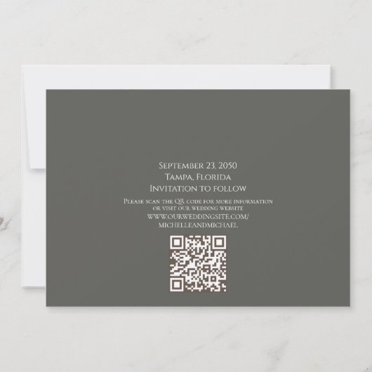 Moderne kalligrafie-script foto Trendy QR-code Save The Date (Achterkant)