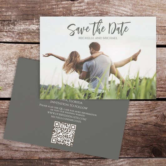 Moderne kalligrafie-script foto Trendy QR-code Save The Date