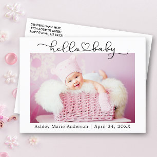 Moderne kalligrafie script hart hallo baby briefkaart