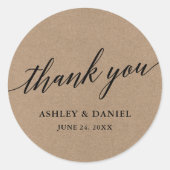 Moderne kalligrafie script kraft bruiloft ronde sticker (Voorkant)