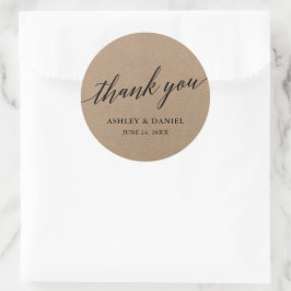 Moderne kalligrafie script kraft trouwkaart ronde sticker