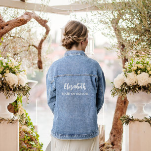 Moderne kalligrafie Script Maid of Honor Bruiloft Denim Jacket