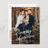 Moderne kalligrafie-script Merry-kerstfoto Briefkaart (Voorkant / Achterkant)