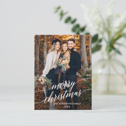 Moderne kalligrafie-script Merry-kerstfoto Briefkaart (Staand voorkant)