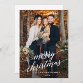 Moderne kalligrafie-script Merry-kerstfoto Feestdagenkaart (Voorkant / Achterkant)