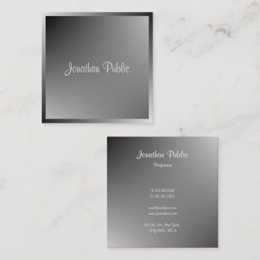 Moderne kalligrafie Script Naam Sjabloon Elegant Vierkante Visitekaartje (Voorkant / Achterkant)
