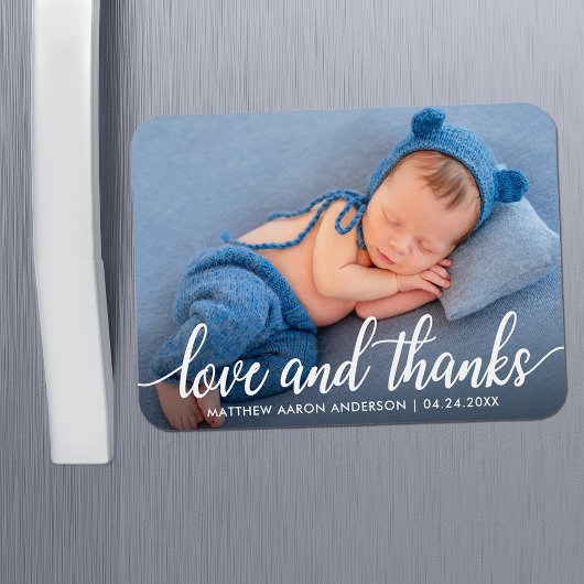 Moderne kalligrafie script Nieuwe baby Liefde Dank Magneet