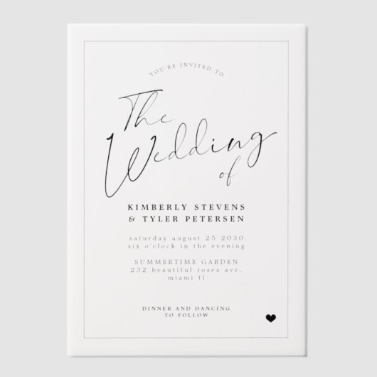 Moderne kalligrafie script overlay bruiloft vellum uitnodigingen (Voorkant)