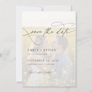 Moderne kalligrafie script overlay foto bruiloft save the date