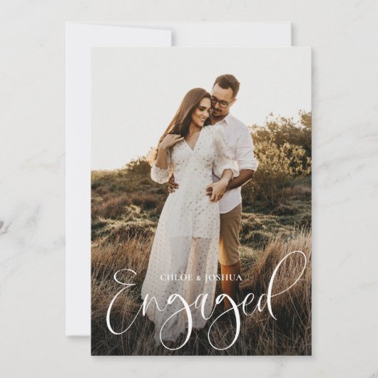 Moderne kalligrafie Script Photo Engagement Party Kaart (Voorkant)